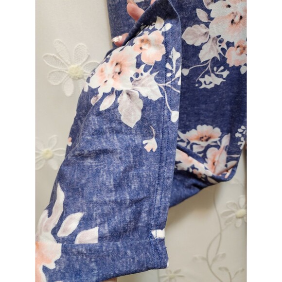 Womens Small Blue Pajama Pants Floral Lightweight Bloom Wide Leg Stretchy Soft - Picture 3 of 16